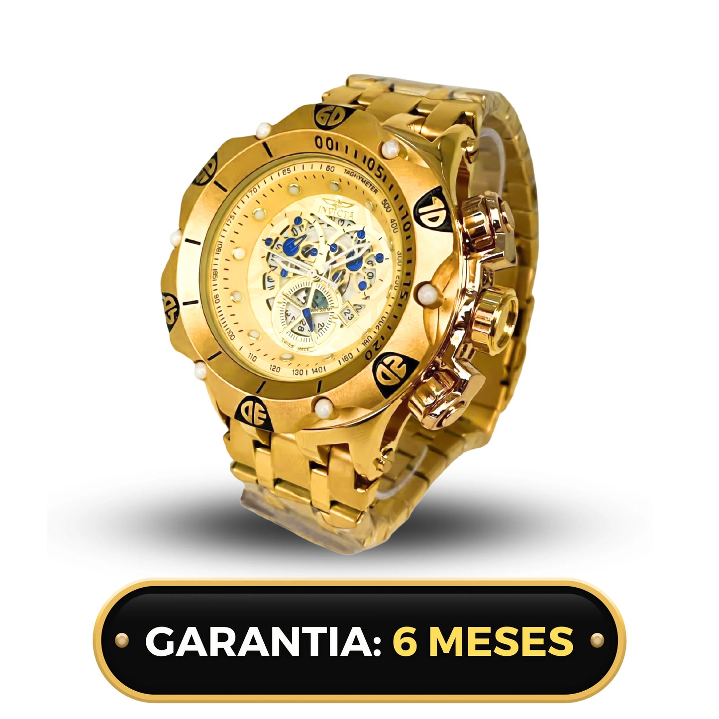 Relógio Invicta Venom Hybrid Skeleton Masculino Dourado Banhado a Ouro 18k A Prova D'água +2 Brindes