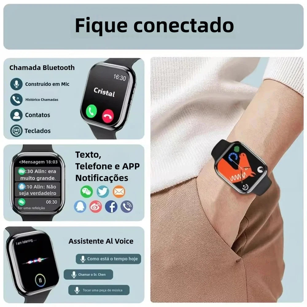 Relógio inteligente série 9 AMOLED smartwatch masculino 2024 NFC rastreador GPS tela 320*385 relógio HD 9